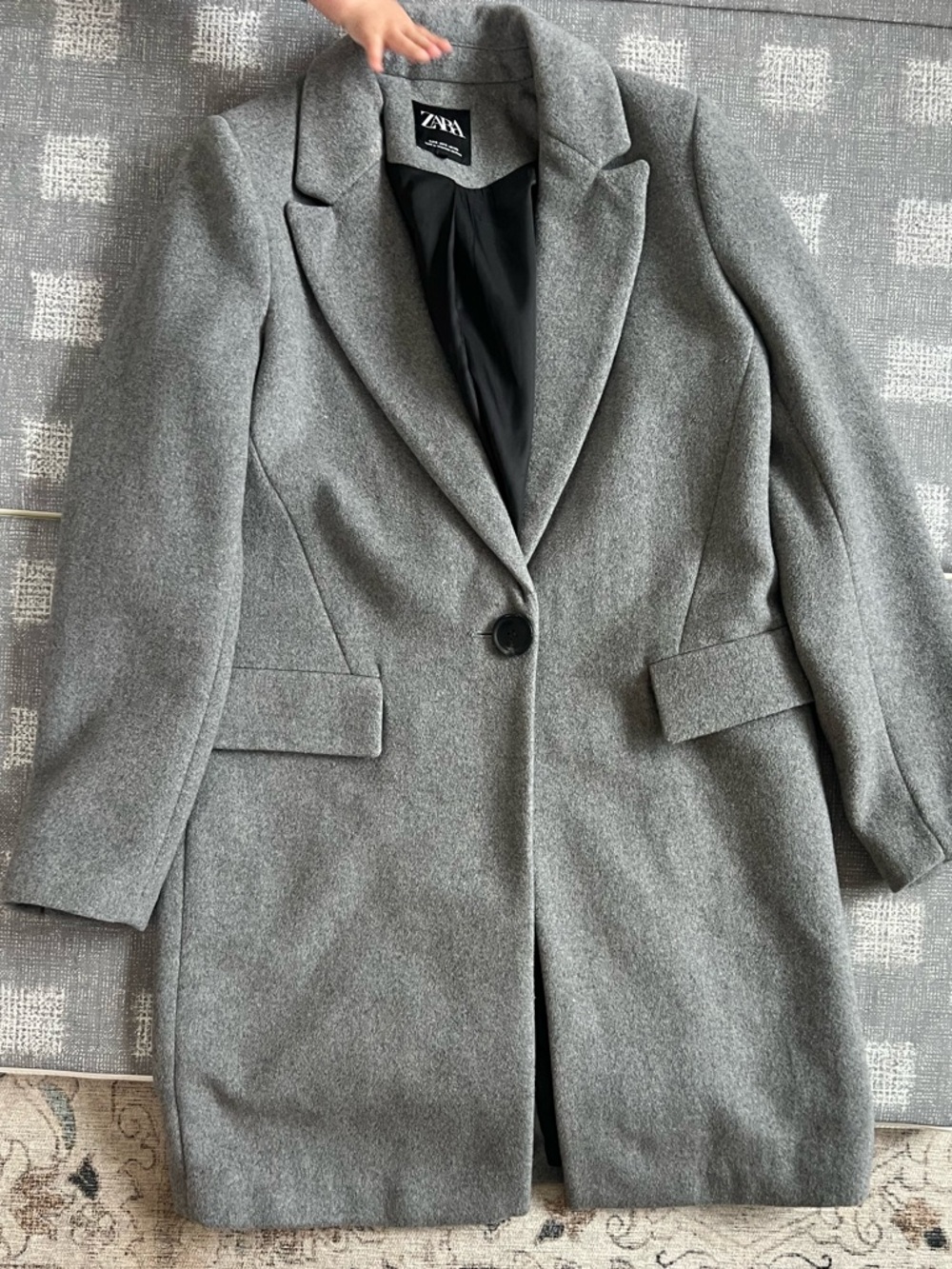 Zara Grey Single-Button Wool-Blend Pea Coat